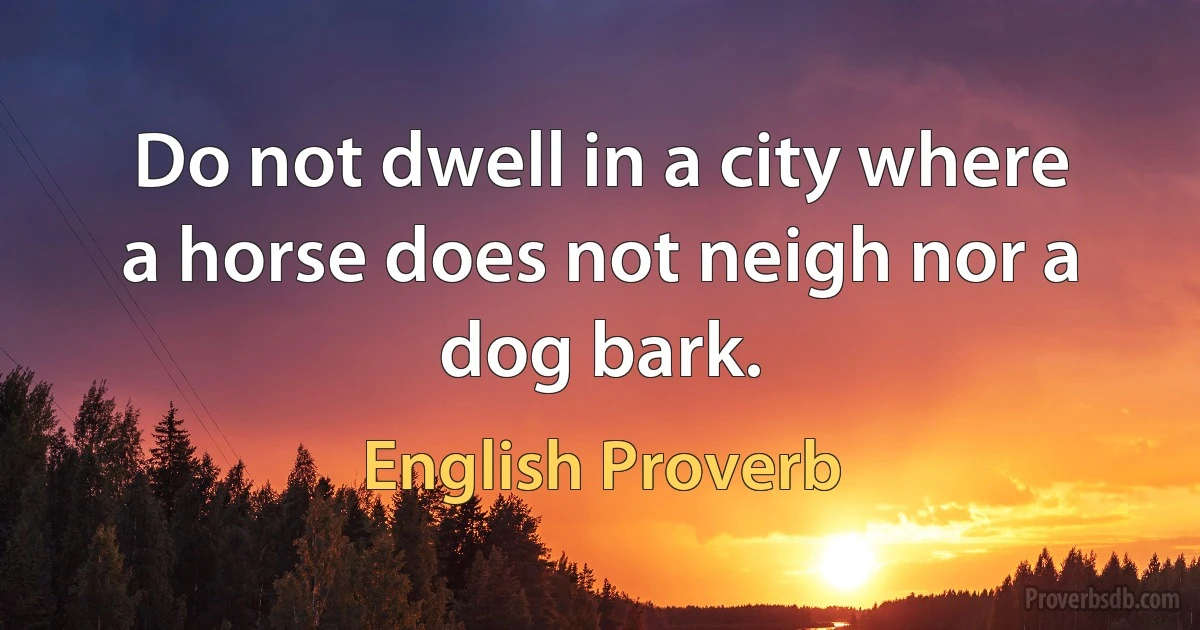 Do not dwell in a city where a horse does not neigh nor a dog bark. (English Proverb)