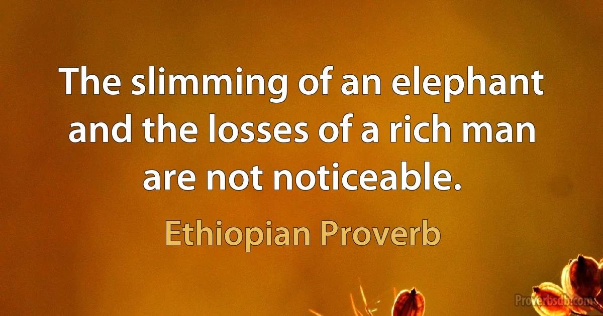 The slimming of an elephant and the losses of a rich man are not noticeable. (Ethiopian Proverb)