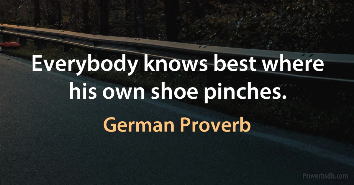 Everybody knows best where his own shoe pinches. (German Proverb)