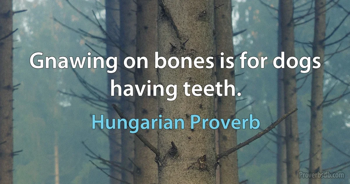 Gnawing on bones is for dogs having teeth. (Hungarian Proverb)