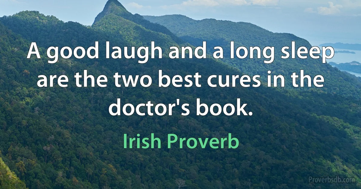 A good laugh and a long sleep are the two best cures in the doctor's book. (Irish Proverb)