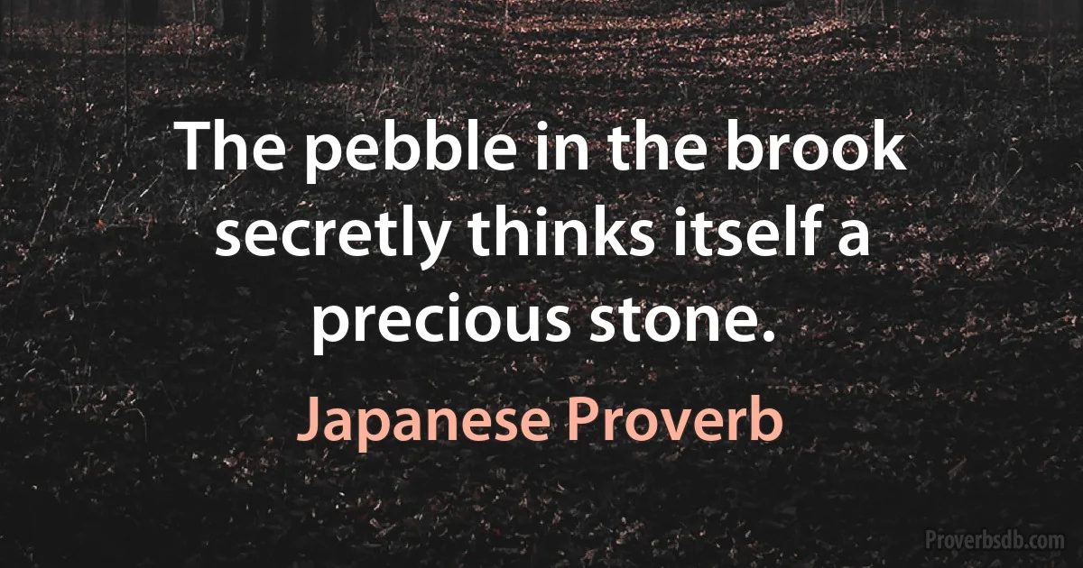 The pebble in the brook secretly thinks itself a precious stone. (Japanese Proverb)