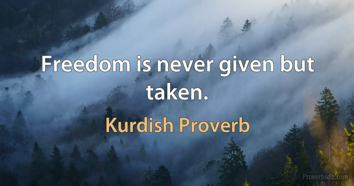 Freedom is never given but taken. (Kurdish Proverb)