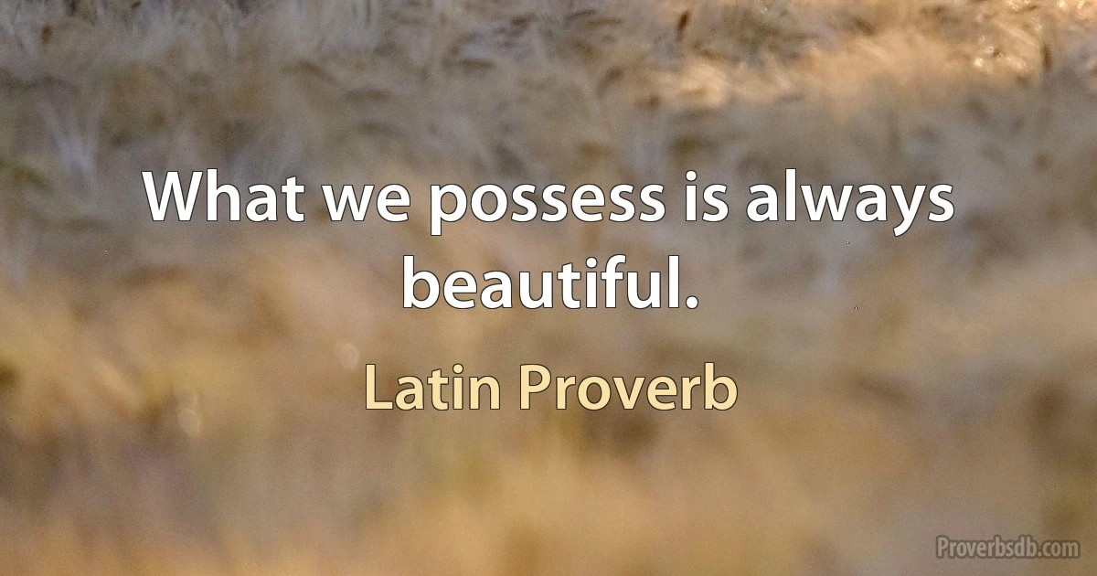 What we possess is always beautiful. (Latin Proverb)