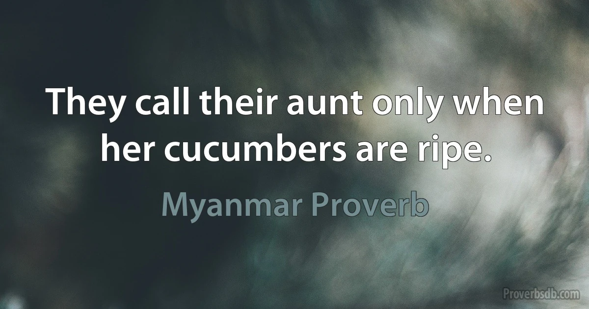 They call their aunt only when her cucumbers are ripe. (Myanmar Proverb)