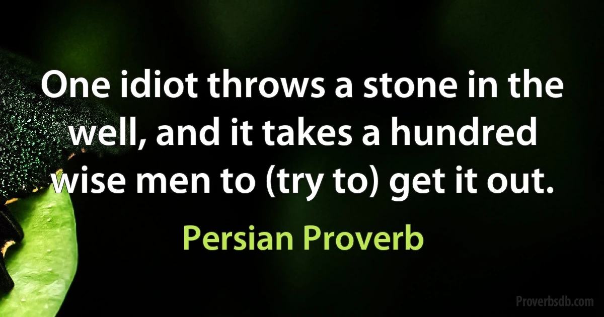 One idiot throws a stone in the well, and it takes a hundred wise men to (try to) get it out. (Persian Proverb)