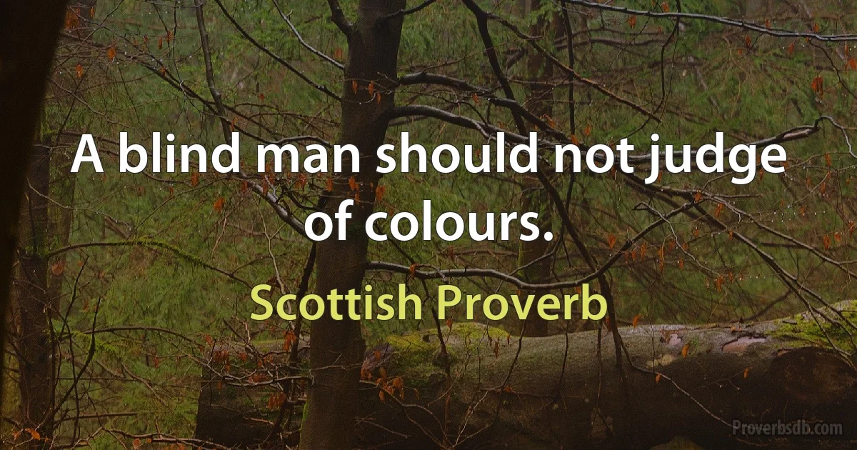 A blind man should not judge of colours. (Scottish Proverb)