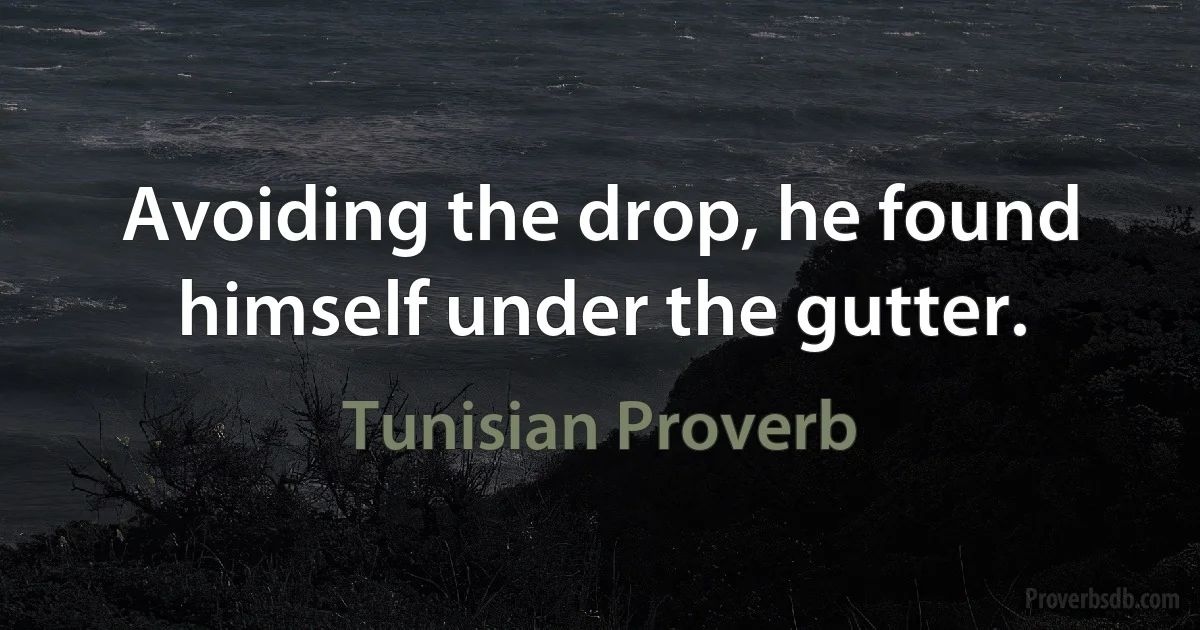 Avoiding the drop, he found himself under the gutter. (Tunisian Proverb)