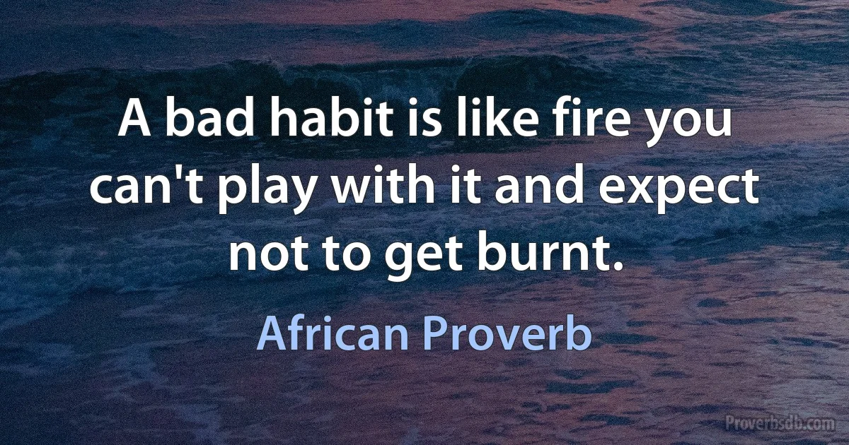 A bad habit is like fire you can't play with it and expect not to get burnt. (African Proverb)