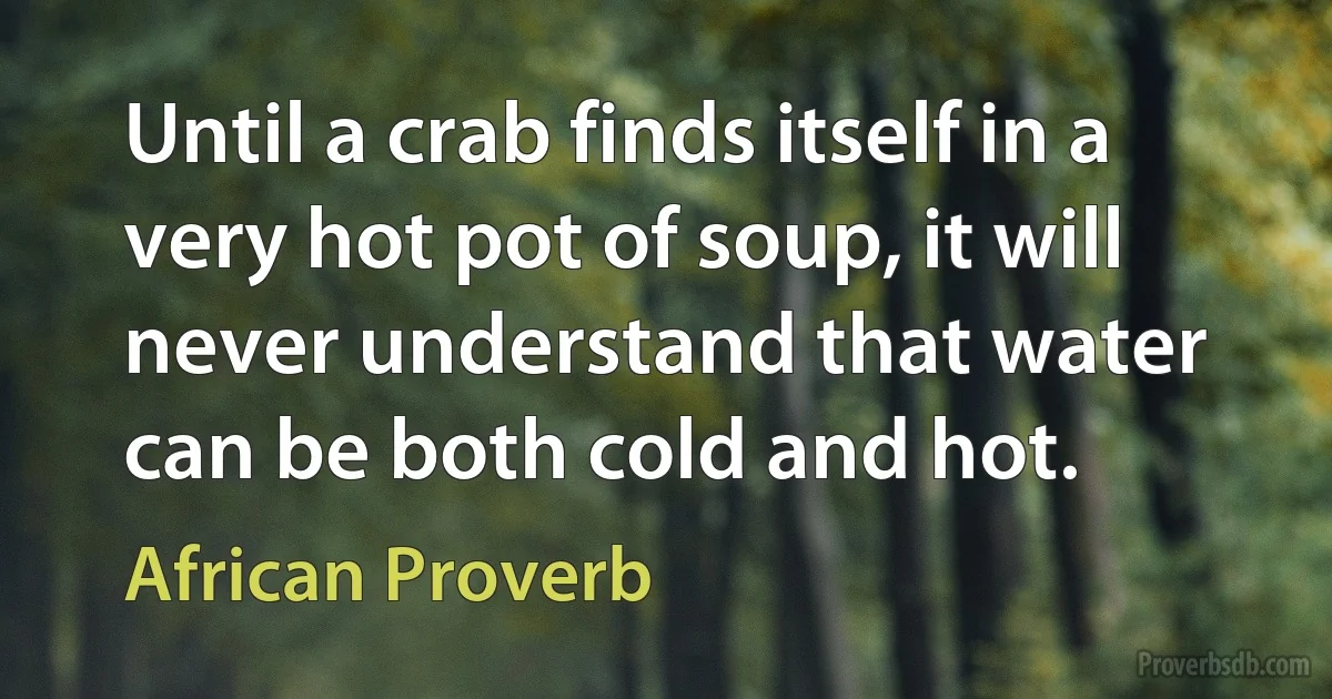 Until a crab finds itself in a very hot pot of soup, it will never understand that water can be both cold and hot. (African Proverb)