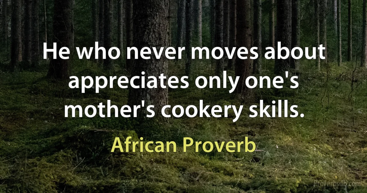 He who never moves about appreciates only one's mother's cookery skills. (African Proverb)