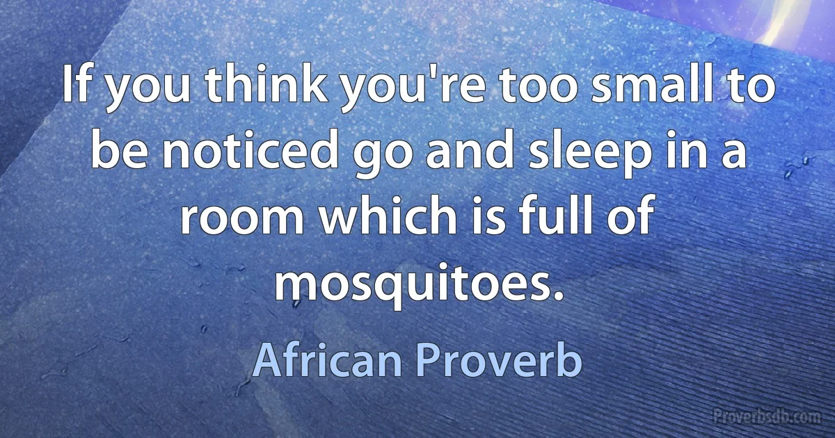 If you think you're too small to be noticed go and sleep in a room which is full of mosquitoes. (African Proverb)