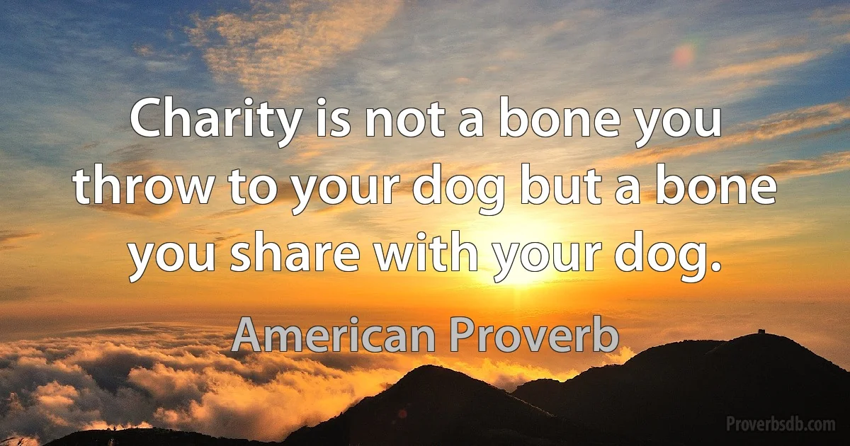 Charity is not a bone you throw to your dog but a bone you share with your dog. (American Proverb)