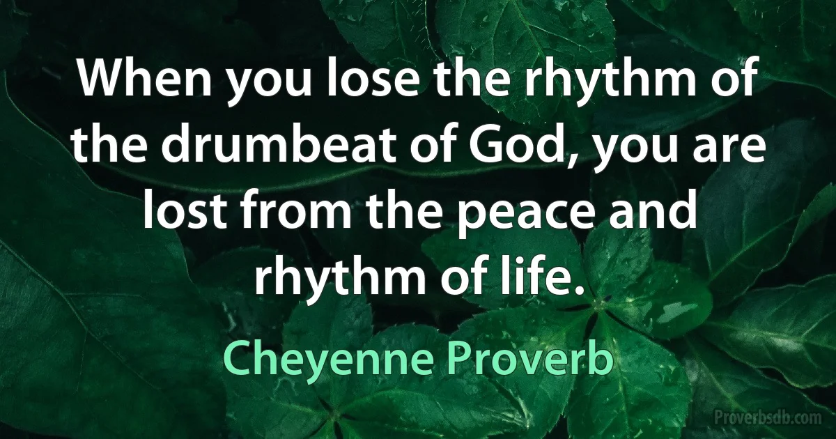 When you lose the rhythm of the drumbeat of God, you are lost from the peace and rhythm of life. (Cheyenne Proverb)