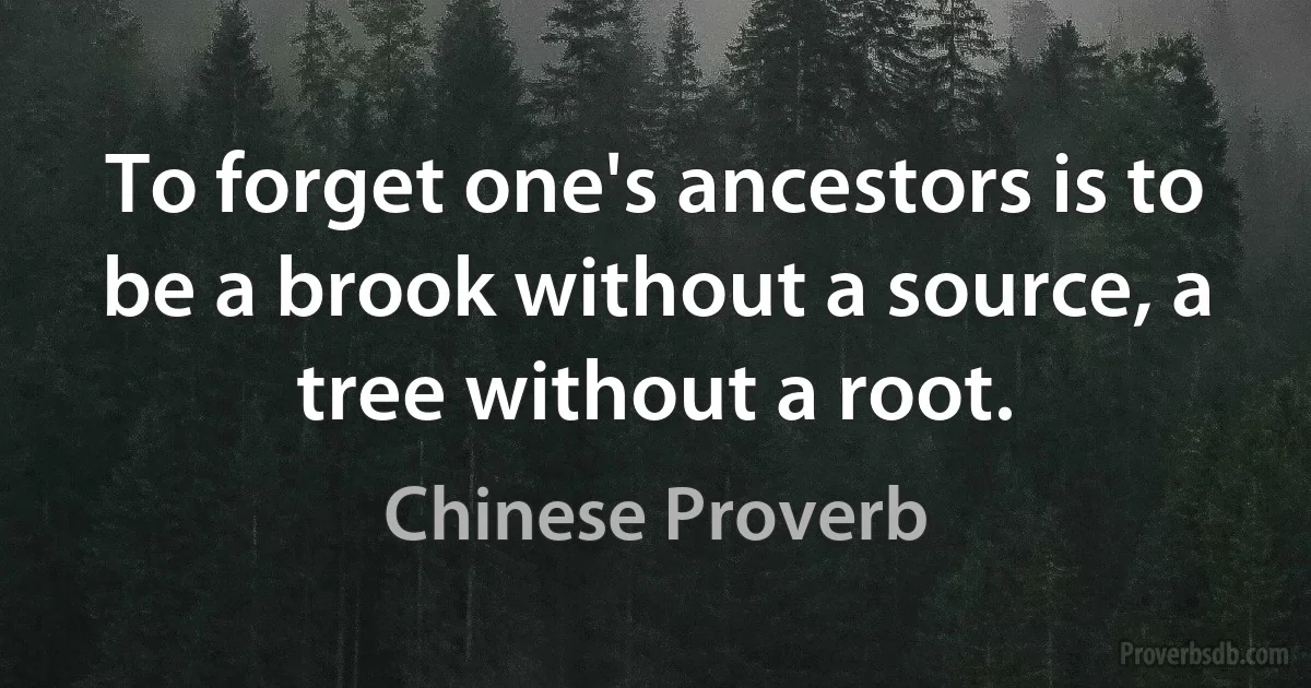 To forget one's ancestors is to be a brook without a source, a tree without a root. (Chinese Proverb)