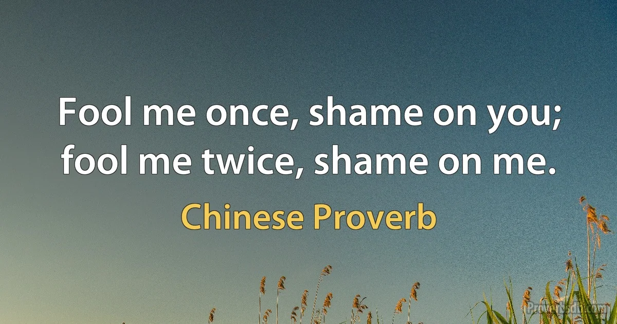 Fool me once, shame on you; fool me twice, shame on me. (Chinese Proverb)