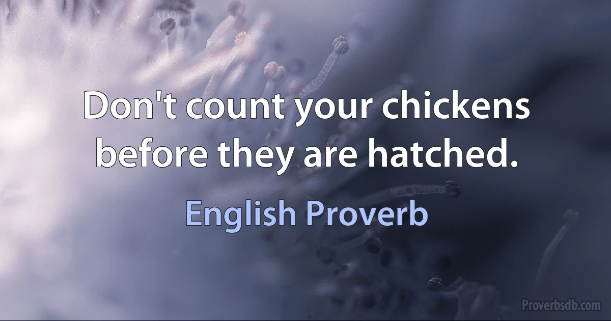 Don't count your chickens before they are hatched. (English Proverb)