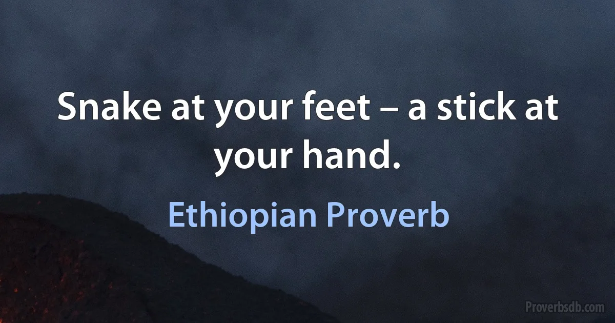 Snake at your feet – a stick at your hand. (Ethiopian Proverb)