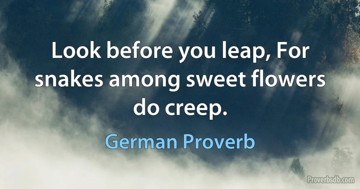 Look before you leap, For snakes among sweet flowers do creep. (German Proverb)