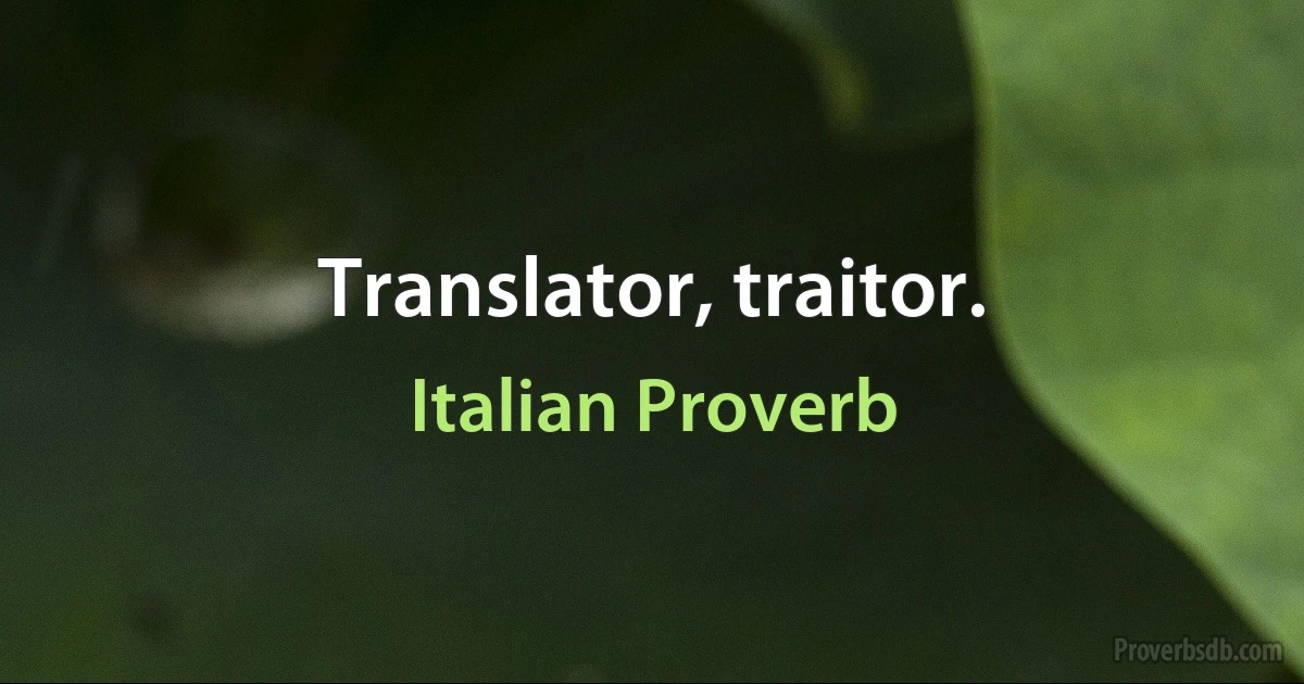 Translator, traitor. (Italian Proverb)