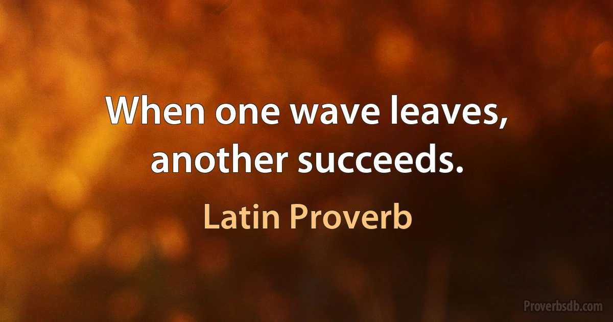 When one wave leaves, another succeeds. (Latin Proverb)