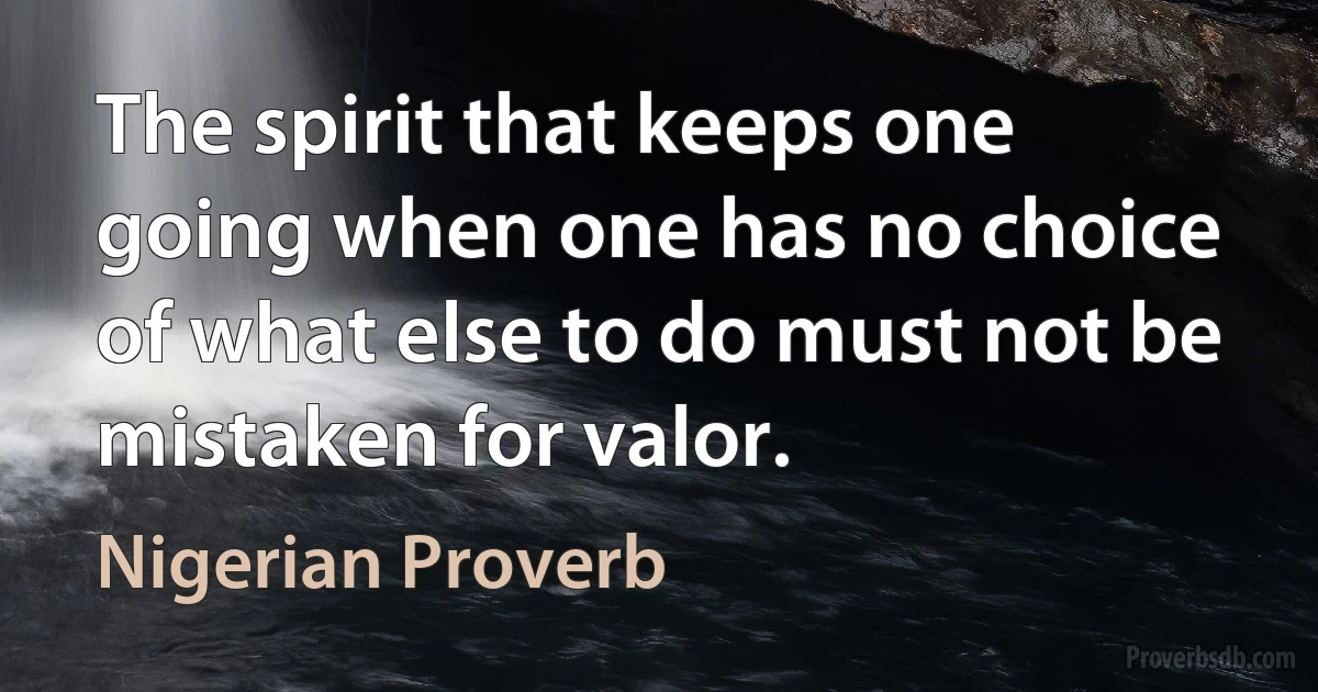 The spirit that keeps one going when one has no choice of what else to do must not be mistaken for valor. (Nigerian Proverb)