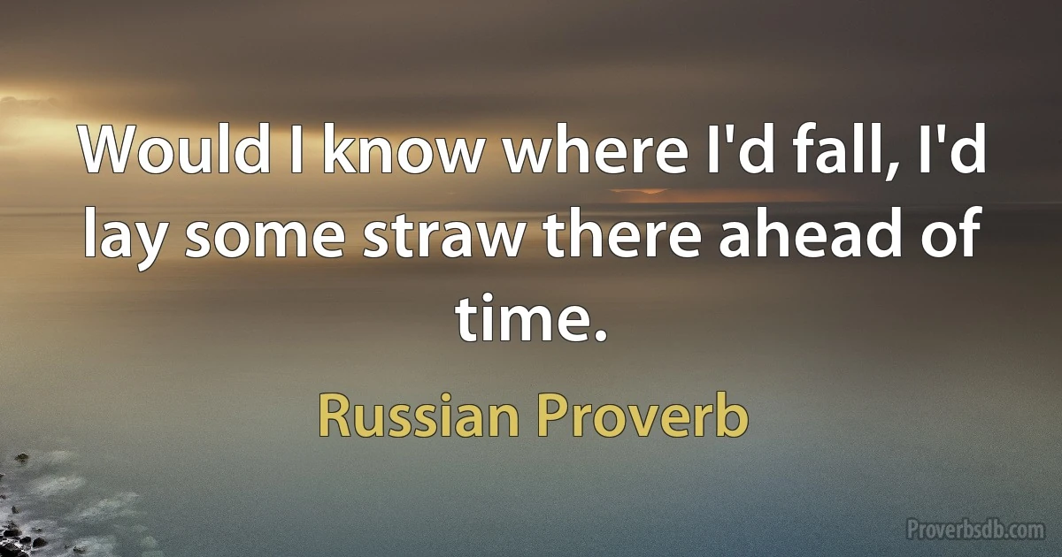 Would I know where I'd fall, I'd lay some straw there ahead of time. (Russian Proverb)