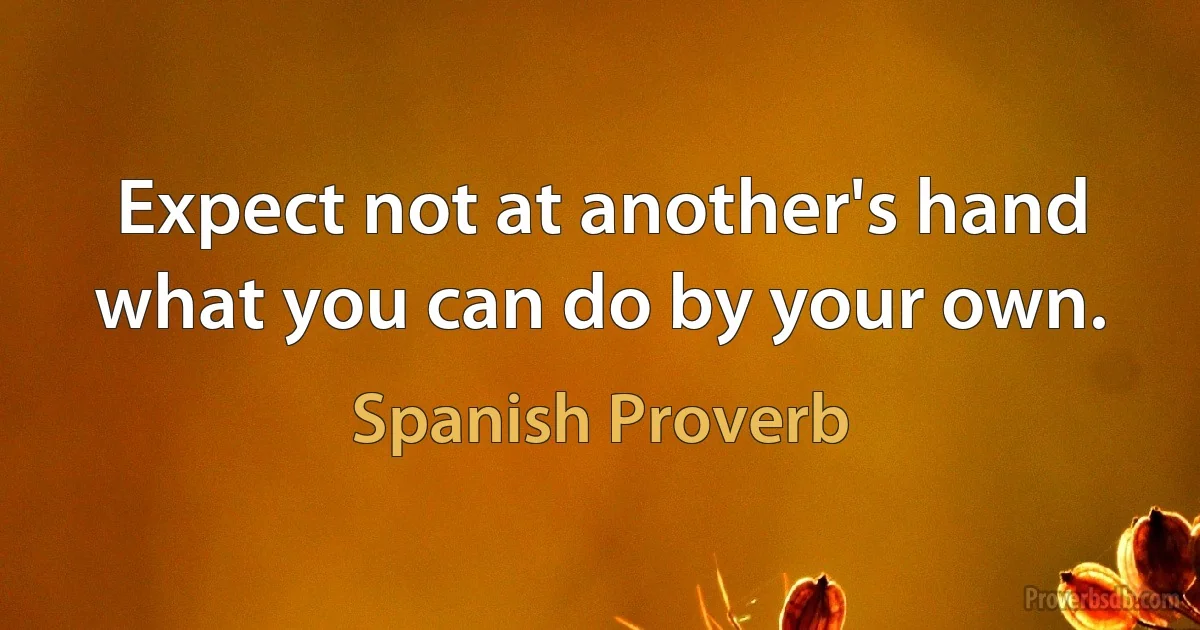 Expect not at another's hand what you can do by your own. (Spanish Proverb)