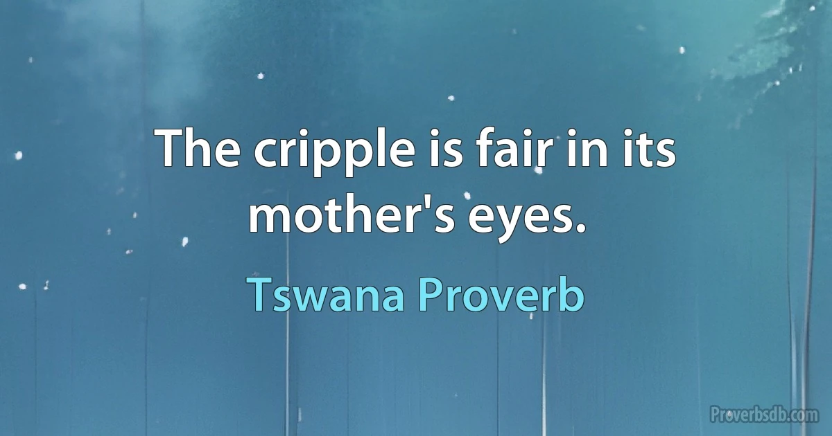 The cripple is fair in its mother's eyes. (Tswana Proverb)