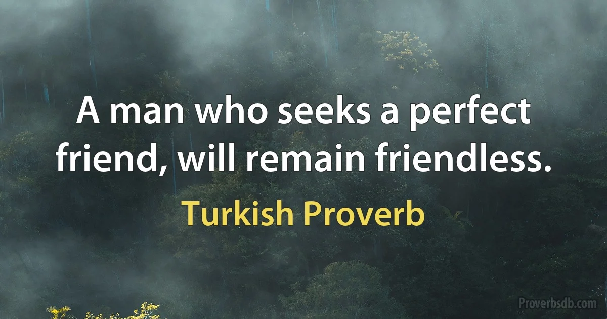 A man who seeks a perfect friend, will remain friendless. (Turkish Proverb)