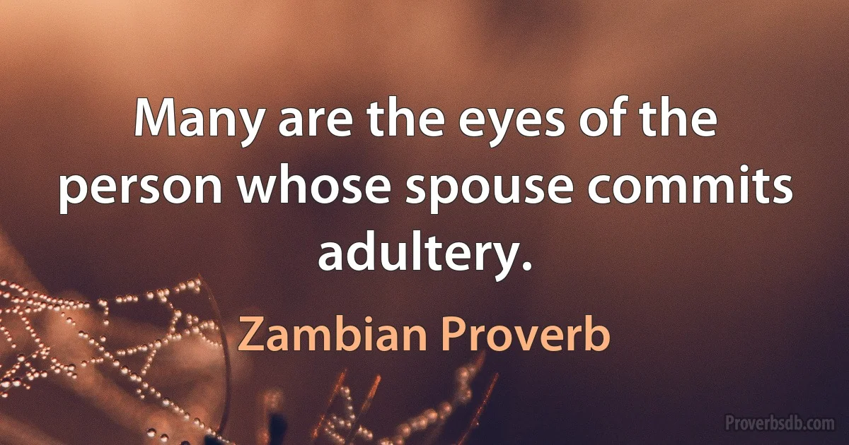 Many are the eyes of the person whose spouse commits adultery. (Zambian Proverb)