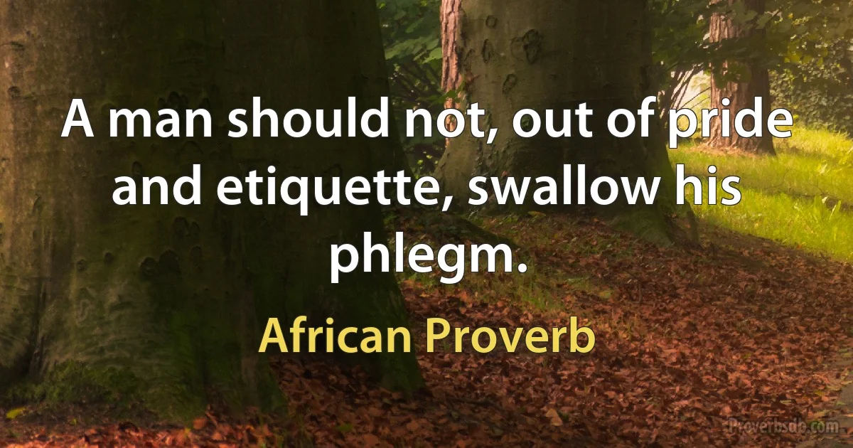 A man should not, out of pride and etiquette, swallow his phlegm. (African Proverb)