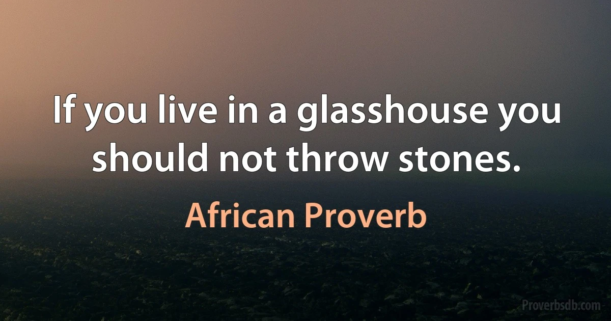 If you live in a glasshouse you should not throw stones. (African Proverb)