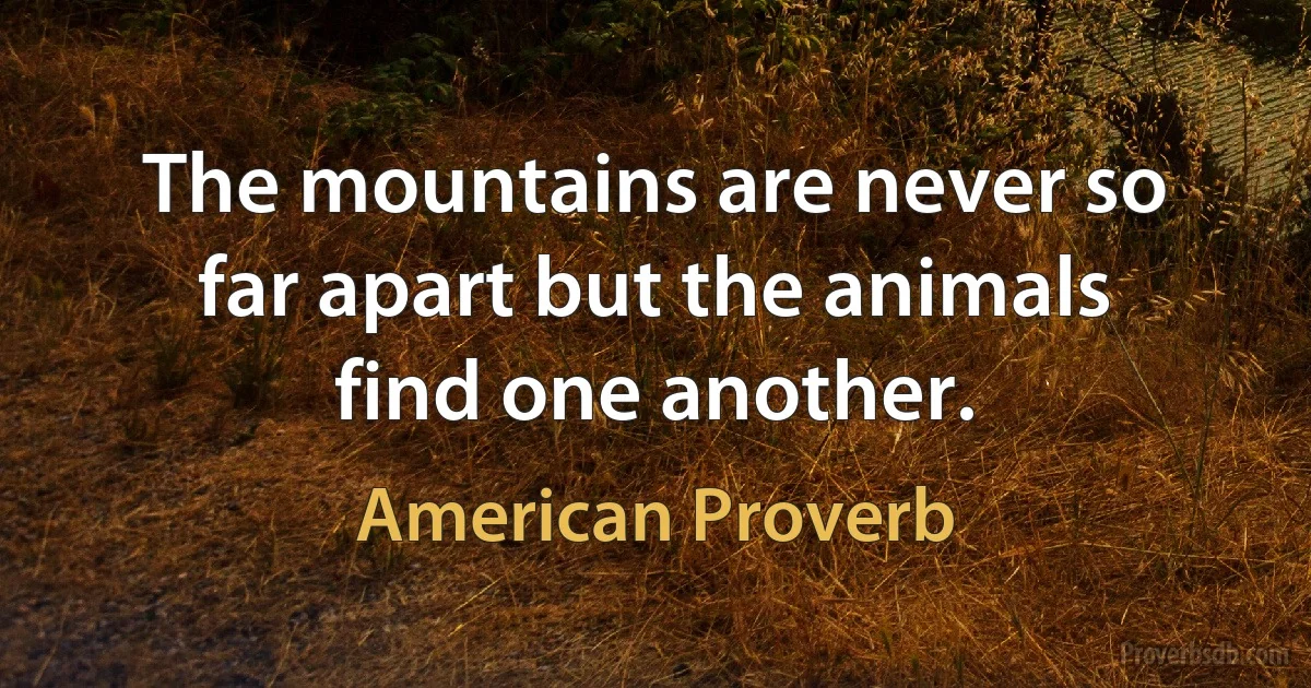 The mountains are never so far apart but the animals find one another. (American Proverb)