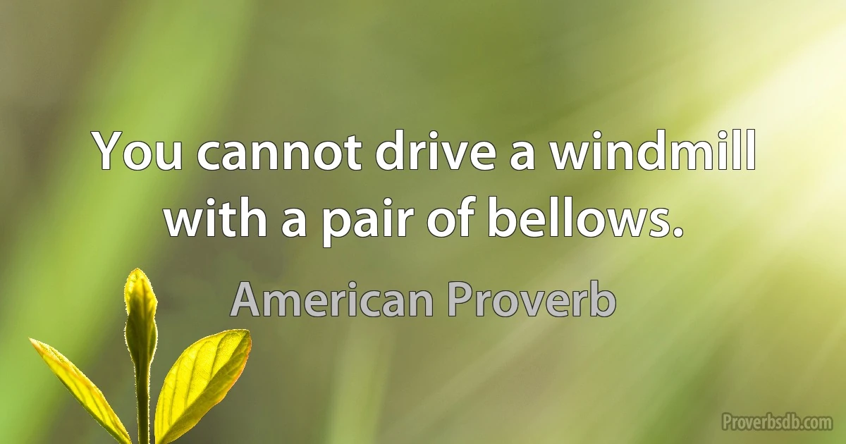 You cannot drive a windmill with a pair of bellows. (American Proverb)