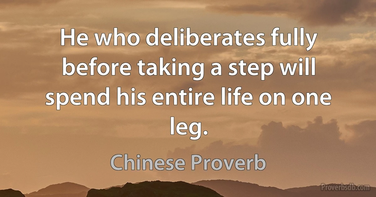 He who deliberates fully before taking a step will spend his entire life on one leg. (Chinese Proverb)