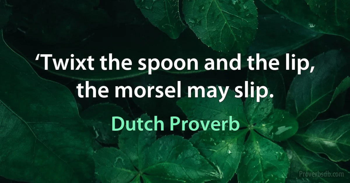 ‘Twixt the spoon and the lip, the morsel may slip. (Dutch Proverb)