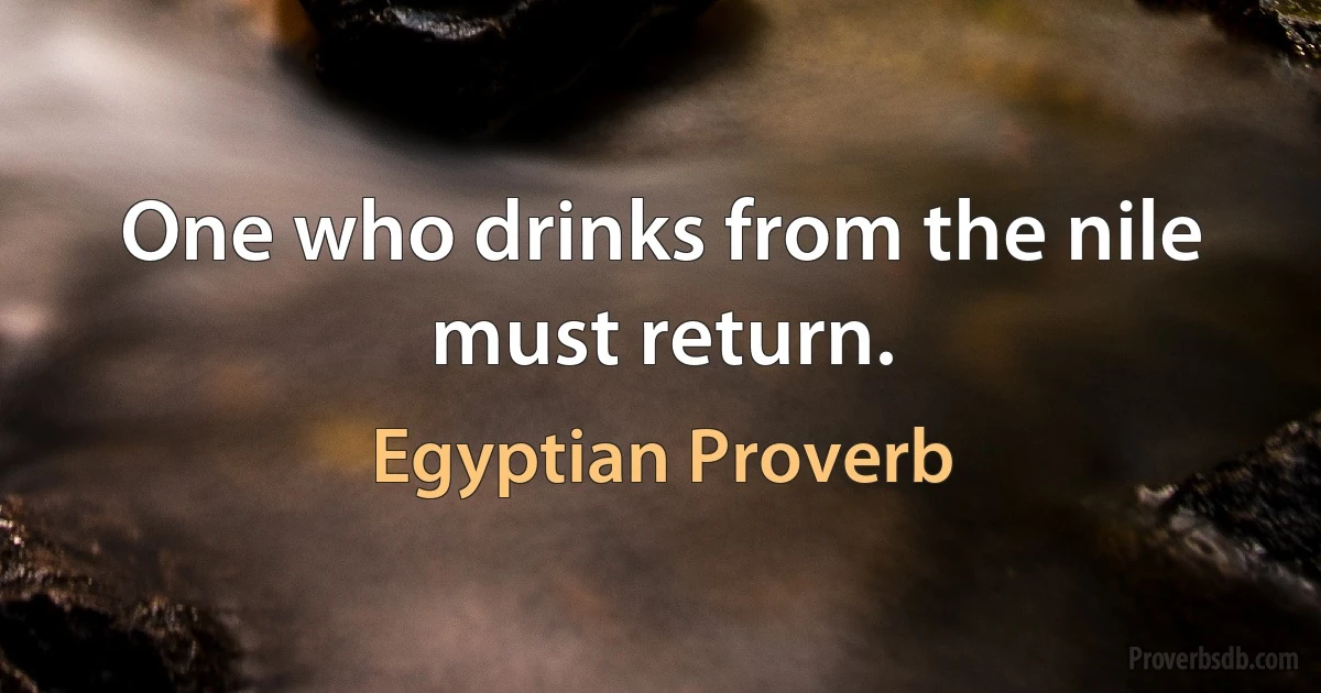 One who drinks from the nile must return. (Egyptian Proverb)