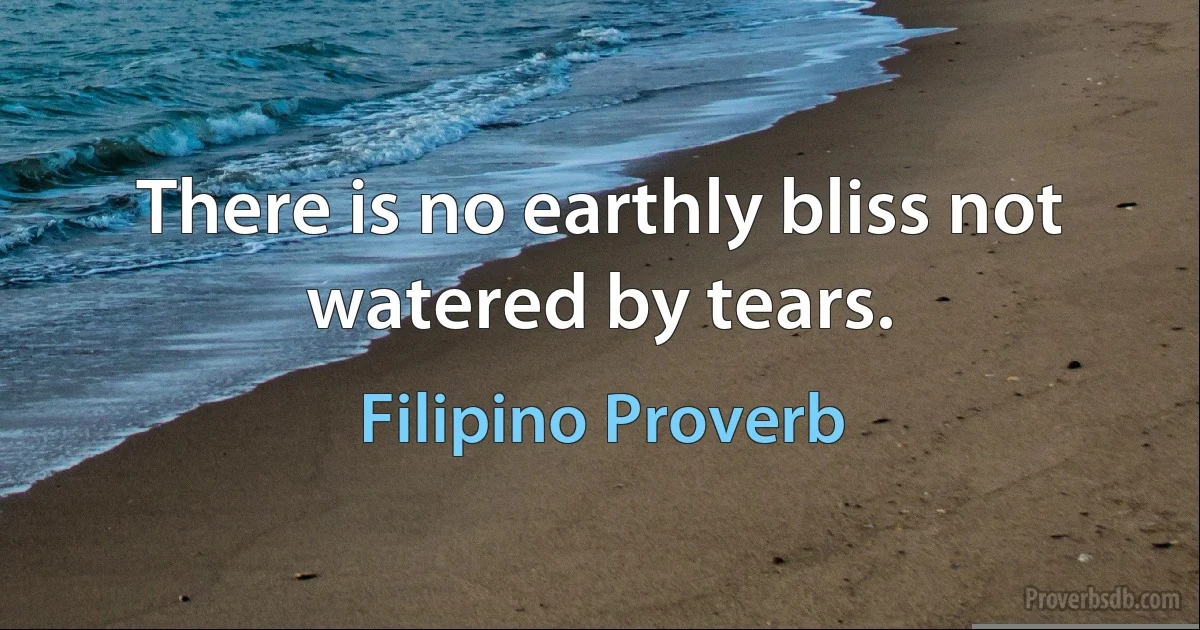 There is no earthly bliss not watered by tears. (Filipino Proverb)