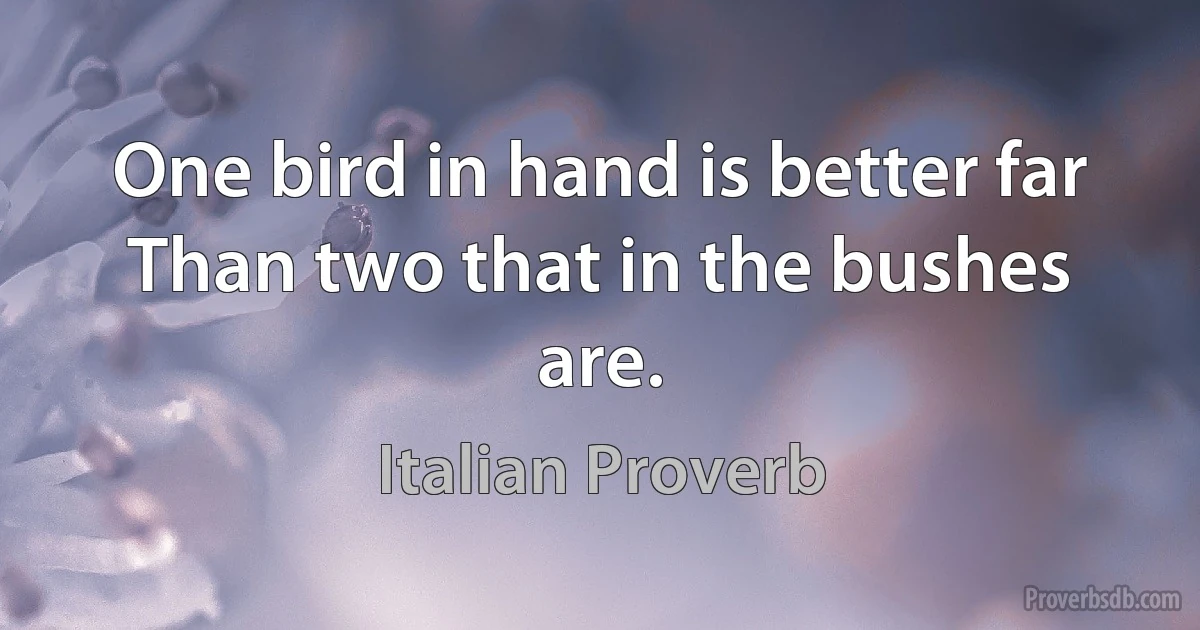 One bird in hand is better far Than two that in the bushes are. (Italian Proverb)