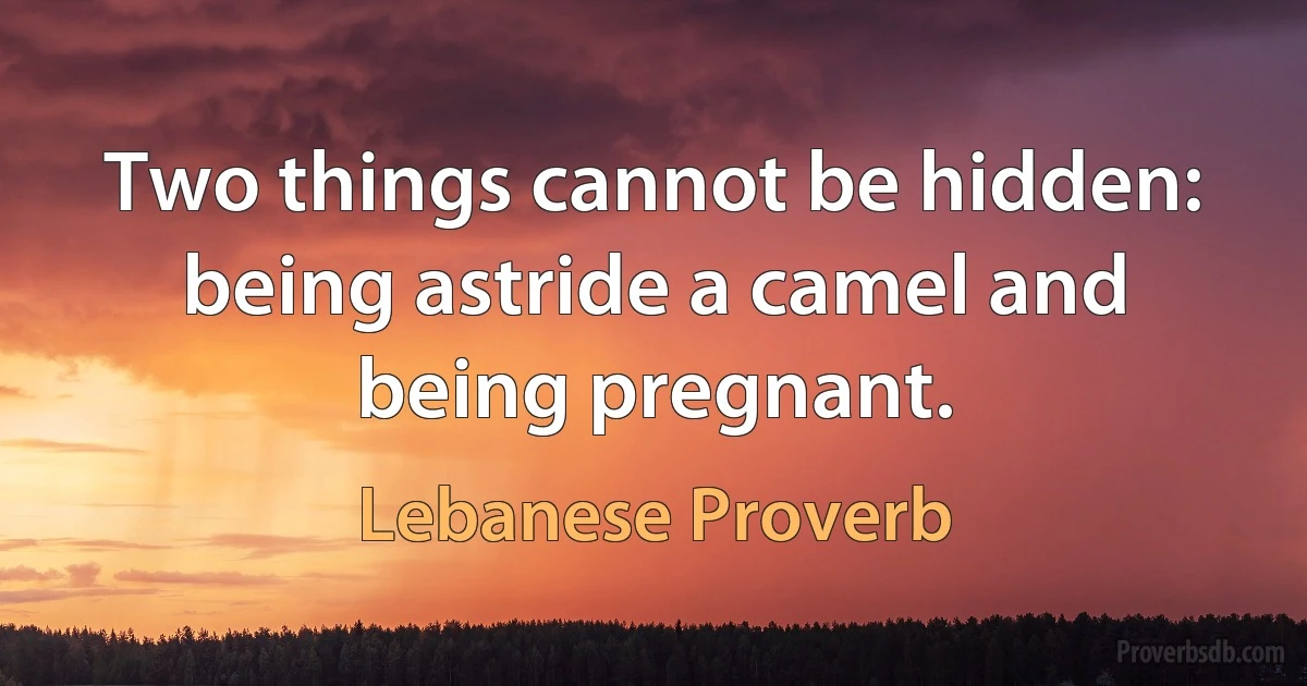 Two things cannot be hidden: being astride a camel and being pregnant. (Lebanese Proverb)