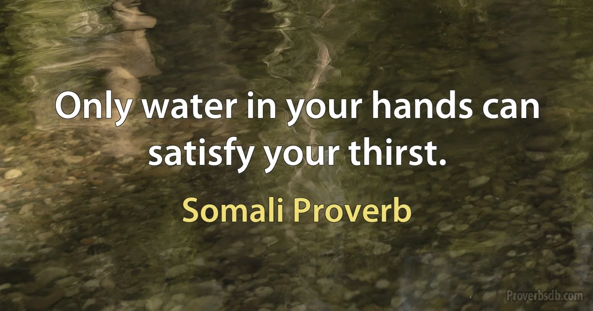 Only water in your hands can satisfy your thirst. (Somali Proverb)