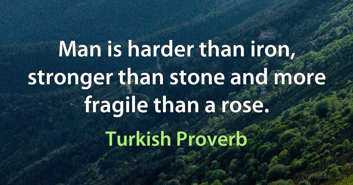 Man is harder than iron, stronger than stone and more fragile than a rose. (Turkish Proverb)