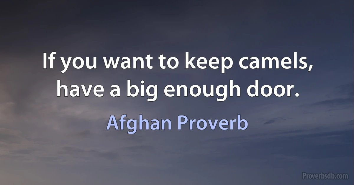 If you want to keep camels, have a big enough door. (Afghan Proverb)