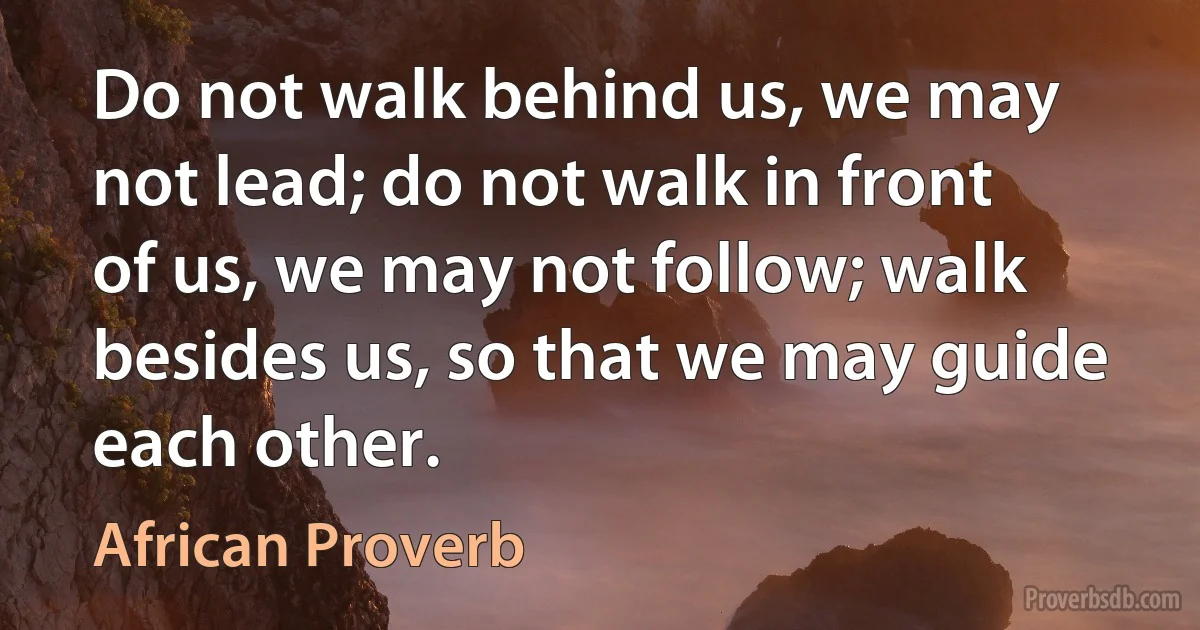 Do not walk behind us, we may not lead; do not walk in front of us, we may not follow; walk besides us, so that we may guide each other. (African Proverb)