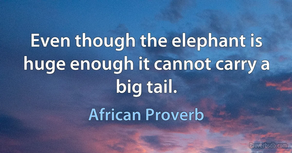 Even though the elephant is huge enough it cannot carry a big tail. (African Proverb)