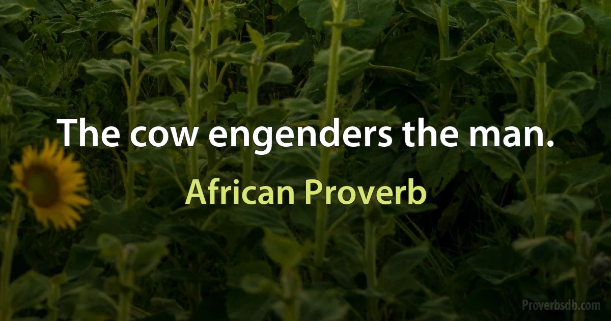 The cow engenders the man. (African Proverb)