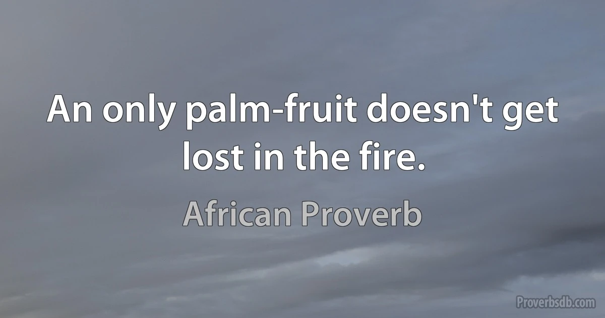 An only palm-fruit doesn't get lost in the fire. (African Proverb)