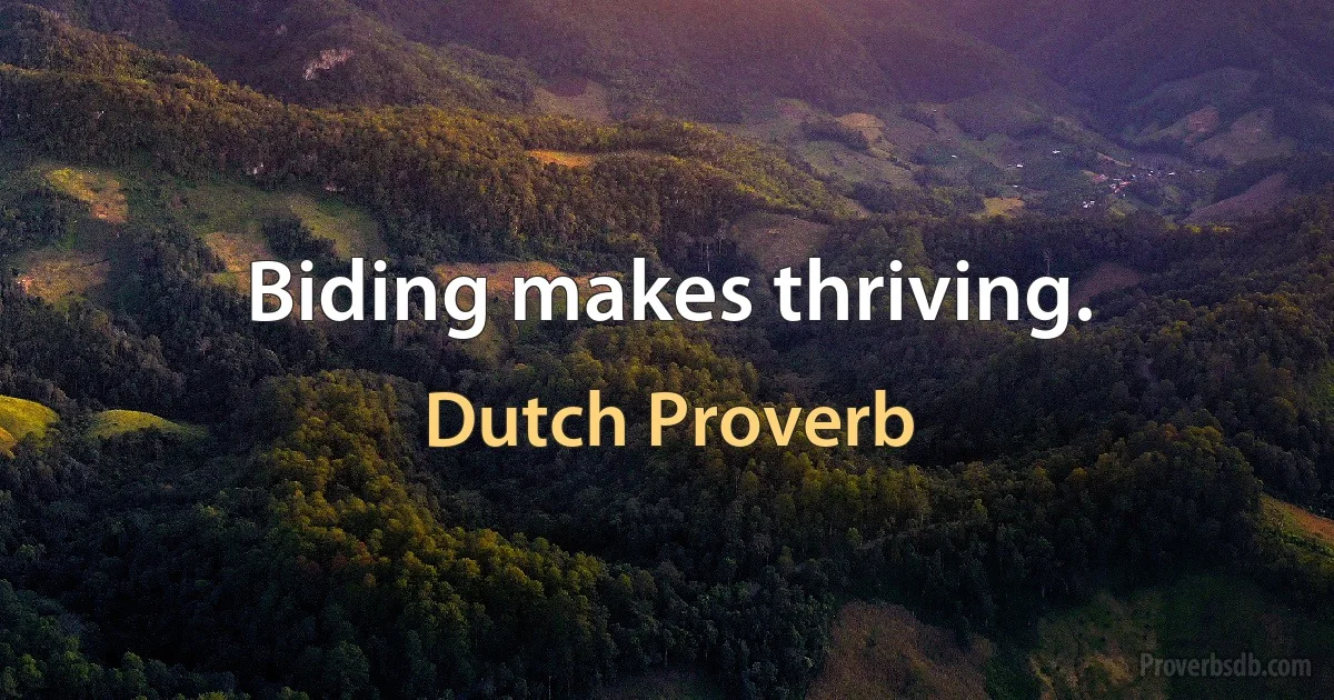 Biding makes thriving. (Dutch Proverb)