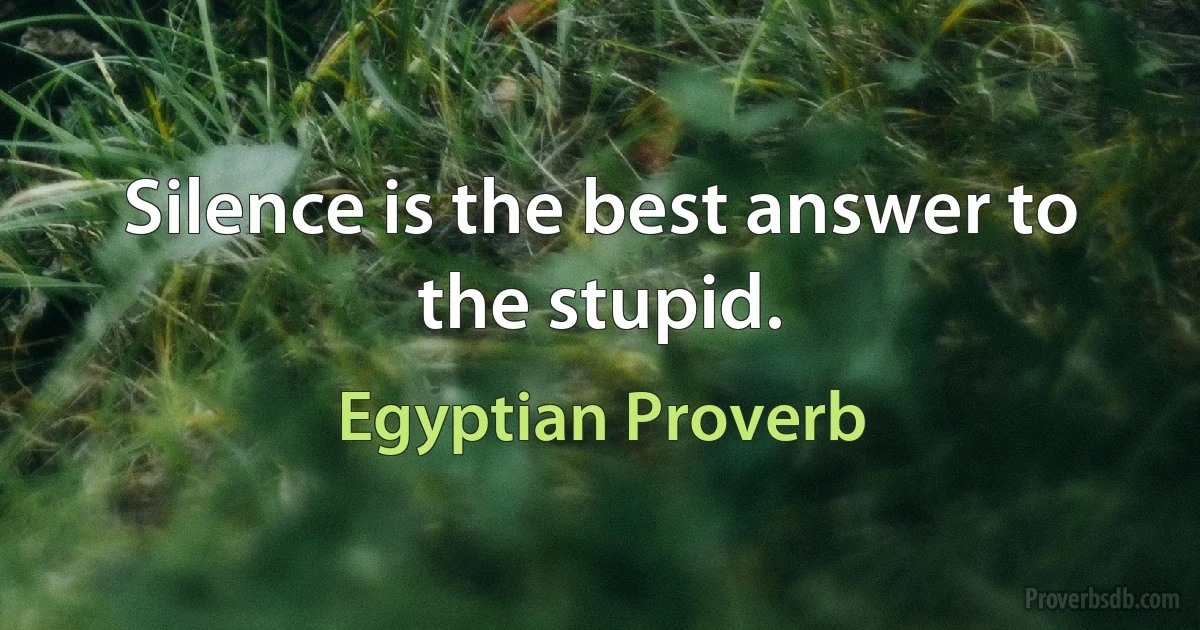 Silence is the best answer to the stupid. (Egyptian Proverb)